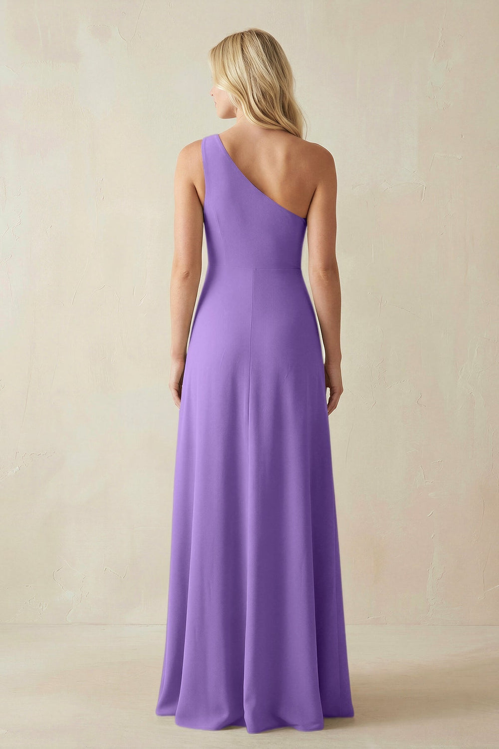 One - Shoulder Sheath Satin Bridesmaid Dress With Slit in Lilac - KissProm Bridesmaid Dresses