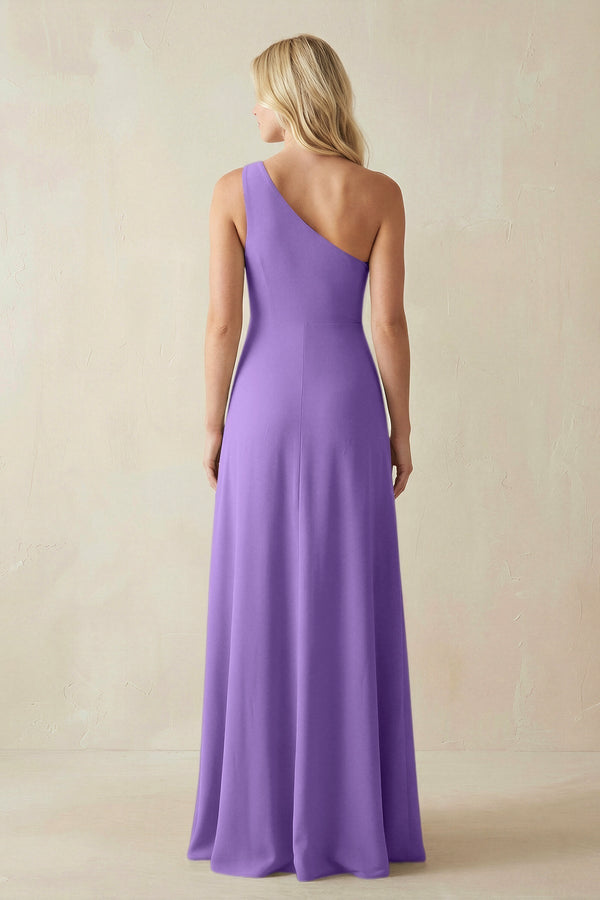One - Shoulder Sheath Satin Bridesmaid Dress With Slit in Lilac - KissProm Bridesmaid Dresses