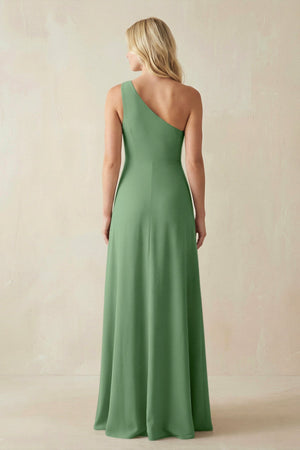 One - Shoulder Sheath Satin Bridesmaid Dress With Slit in Matcha - KissProm Bridesmaid Dresses