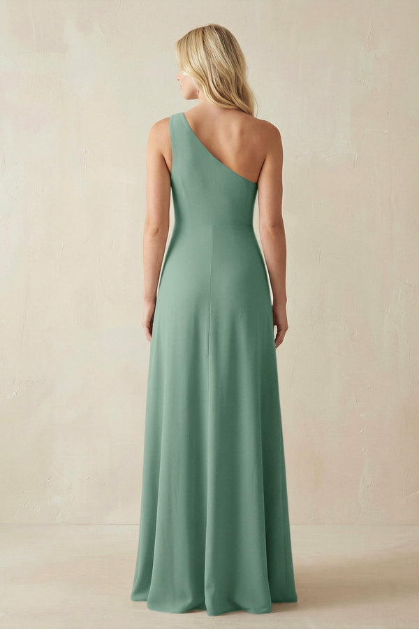 One - Shoulder Sheath Satin Bridesmaid Dress With Slit in Mint Green - KissProm Bridesmaid Dresses
