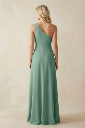 One - Shoulder Sheath Satin Bridesmaid Dress With Slit in Mint Green - KissProm Bridesmaid Dresses