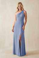 One - Shoulder Sheath Satin Bridesmaid Dress With Slit in Mist - KissProm Bridesmaid Dresses