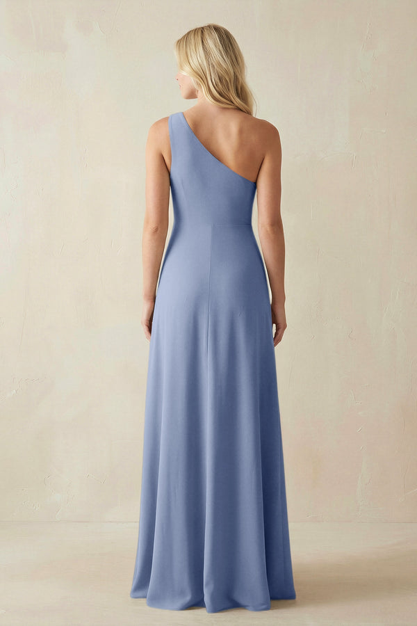 One - Shoulder Sheath Satin Bridesmaid Dress With Slit in Mist - KissProm Bridesmaid Dresses