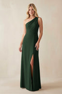 One - Shoulder Sheath Satin Bridesmaid Dress With Slit in Moss - KissProm Bridesmaid Dresses
