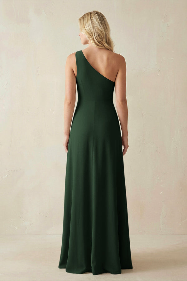 One - Shoulder Sheath Satin Bridesmaid Dress With Slit in Moss - KissProm Bridesmaid Dresses