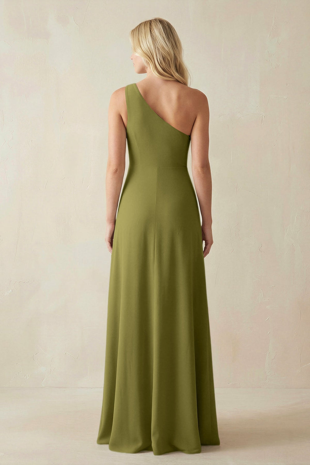 One - Shoulder Sheath Satin Bridesmaid Dress With Slit in Moss Green - KissProm Bridesmaid Dresses