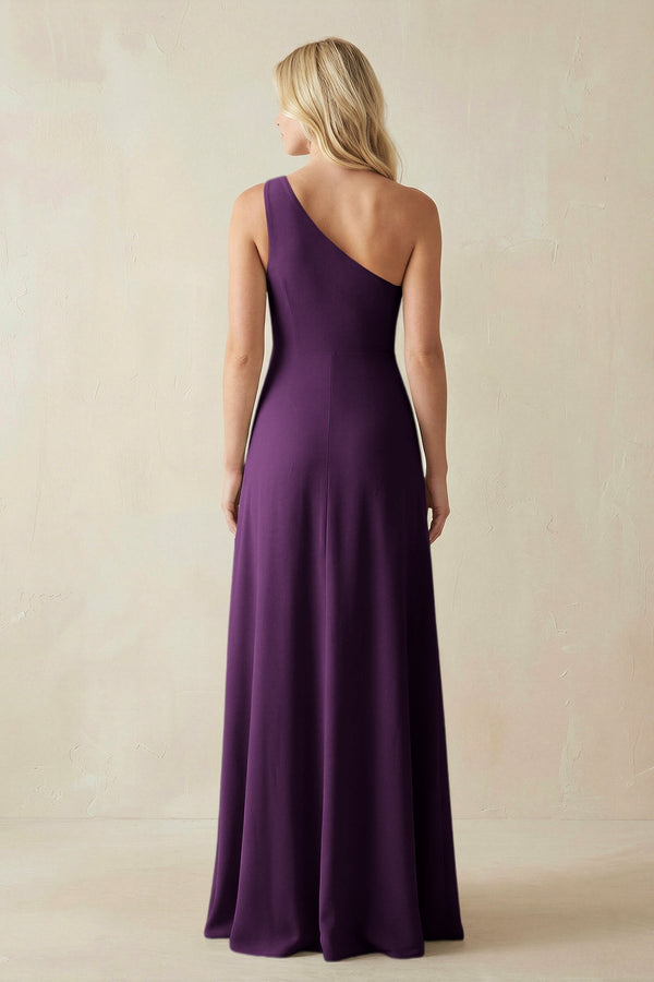 One - Shoulder Sheath Satin Bridesmaid Dress With Slit in Plum - KissProm Bridesmaid Dresses