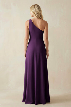 One - Shoulder Sheath Satin Bridesmaid Dress With Slit in Plum - KissProm Bridesmaid Dresses