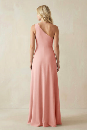 One - Shoulder Sheath Satin Bridesmaid Dress With Slit in Rose Petal - KissProm Bridesmaid Dresses