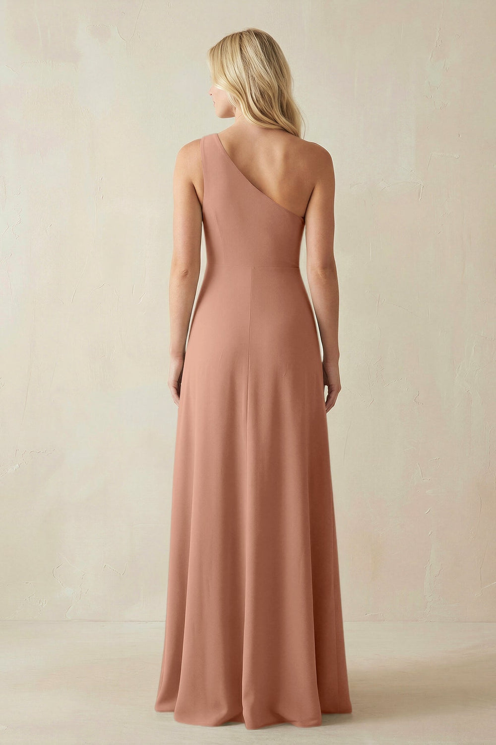 One - Shoulder Sheath Satin Bridesmaid Dress With Slit in Rosette - KissProm Bridesmaid Dresses