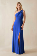 One - Shoulder Sheath Satin Bridesmaid Dress With Slit in Royal Blue - KissProm Bridesmaid Dresses