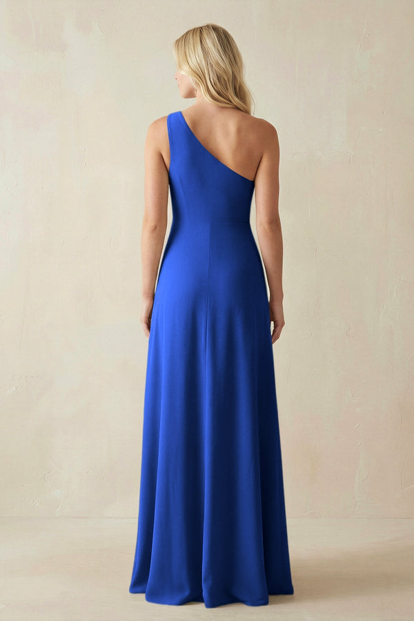 One - Shoulder Sheath Satin Bridesmaid Dress With Slit in Royal Blue - KissProm Bridesmaid Dresses