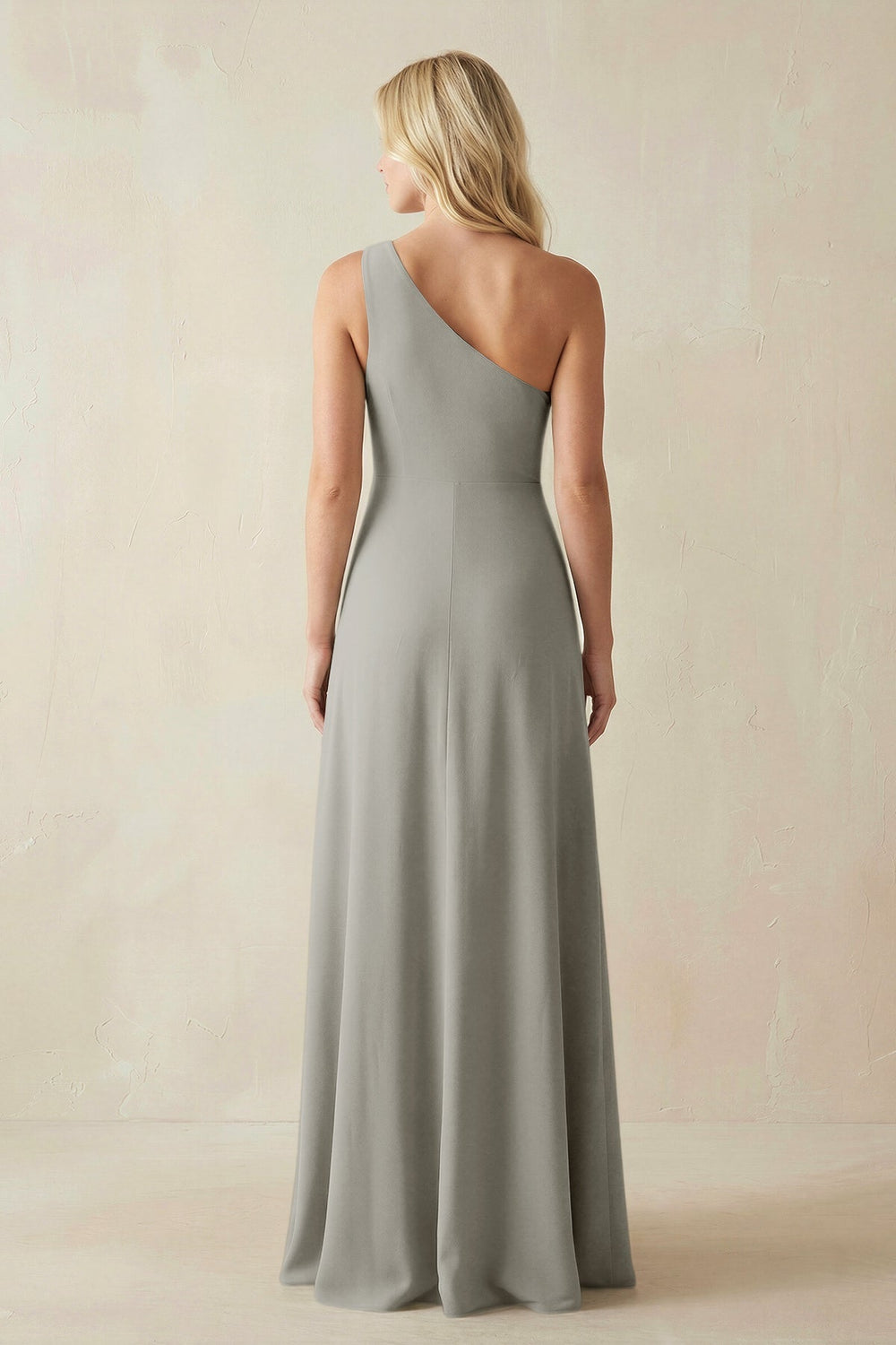 One - Shoulder Sheath Satin Bridesmaid Dress With Slit in Silver - KissProm Bridesmaid Dresses
