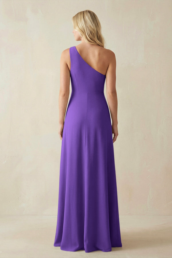 One - Shoulder Sheath Satin Bridesmaid Dress With Slit in Tahiti - KissProm Bridesmaid Dresses
