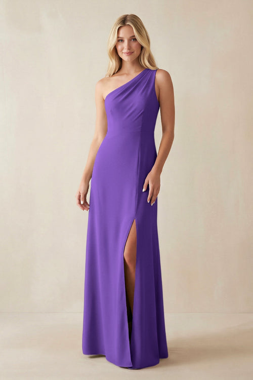 One - Shoulder Sheath Satin Bridesmaid Dress With Slit in Tahiti - KissProm Bridesmaid Dresses