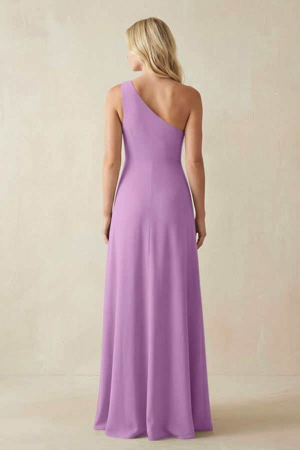 One - Shoulder Sheath Satin Bridesmaid Dress With Slit in Vintage Mauve - KissProm Bridesmaid Dresses