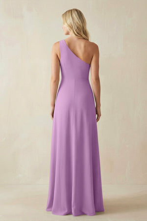 One - Shoulder Sheath Satin Bridesmaid Dress With Slit in Vintage Mauve - KissProm Bridesmaid Dresses