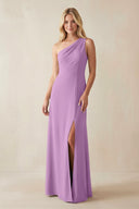 One - Shoulder Sheath Satin Bridesmaid Dress With Slit in Vintage Mauve - KissProm Bridesmaid Dresses