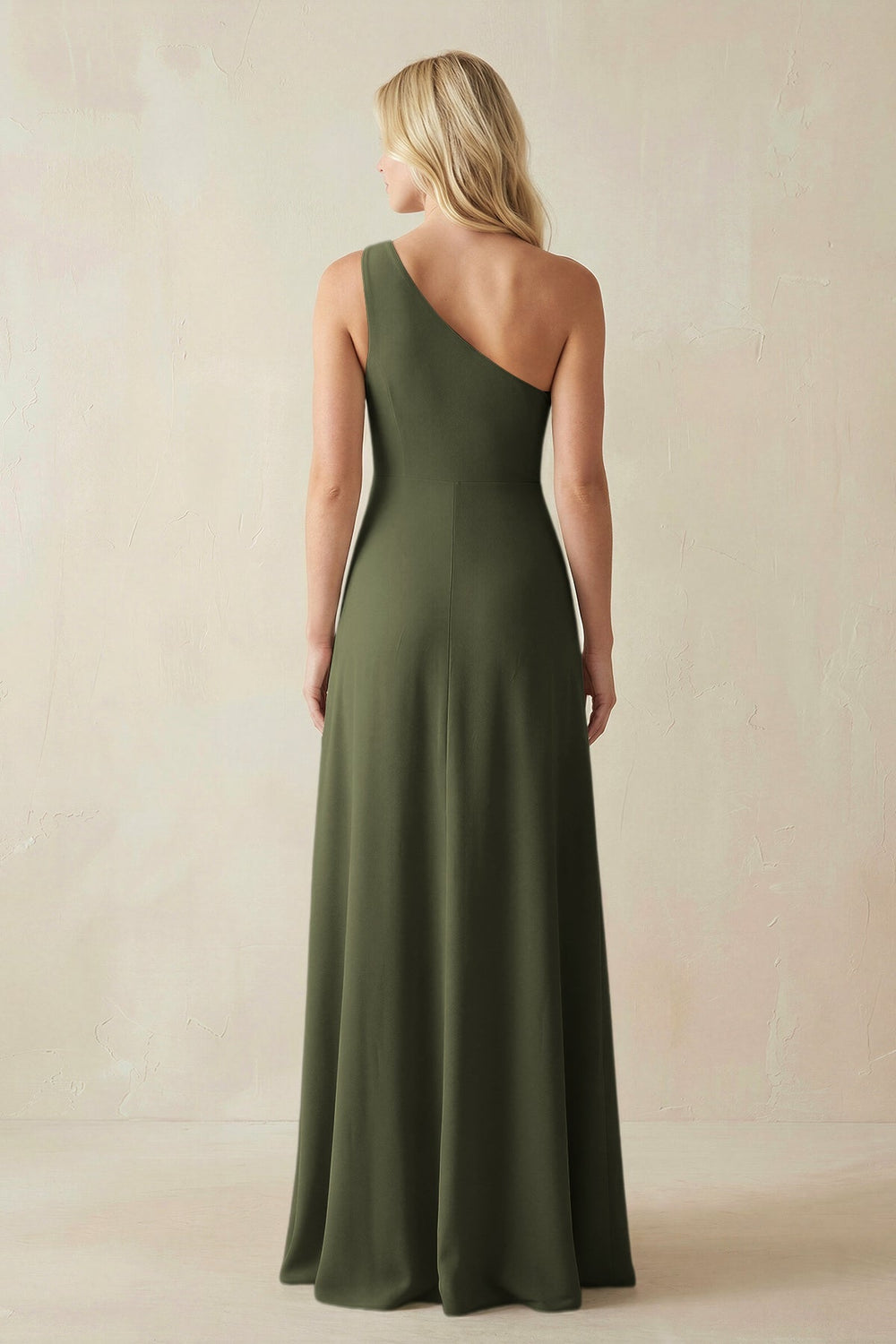 One - Shoulder Sheath Satin Bridesmaid Dress With Slit in Willow Green - KissProm Bridesmaid Dresses