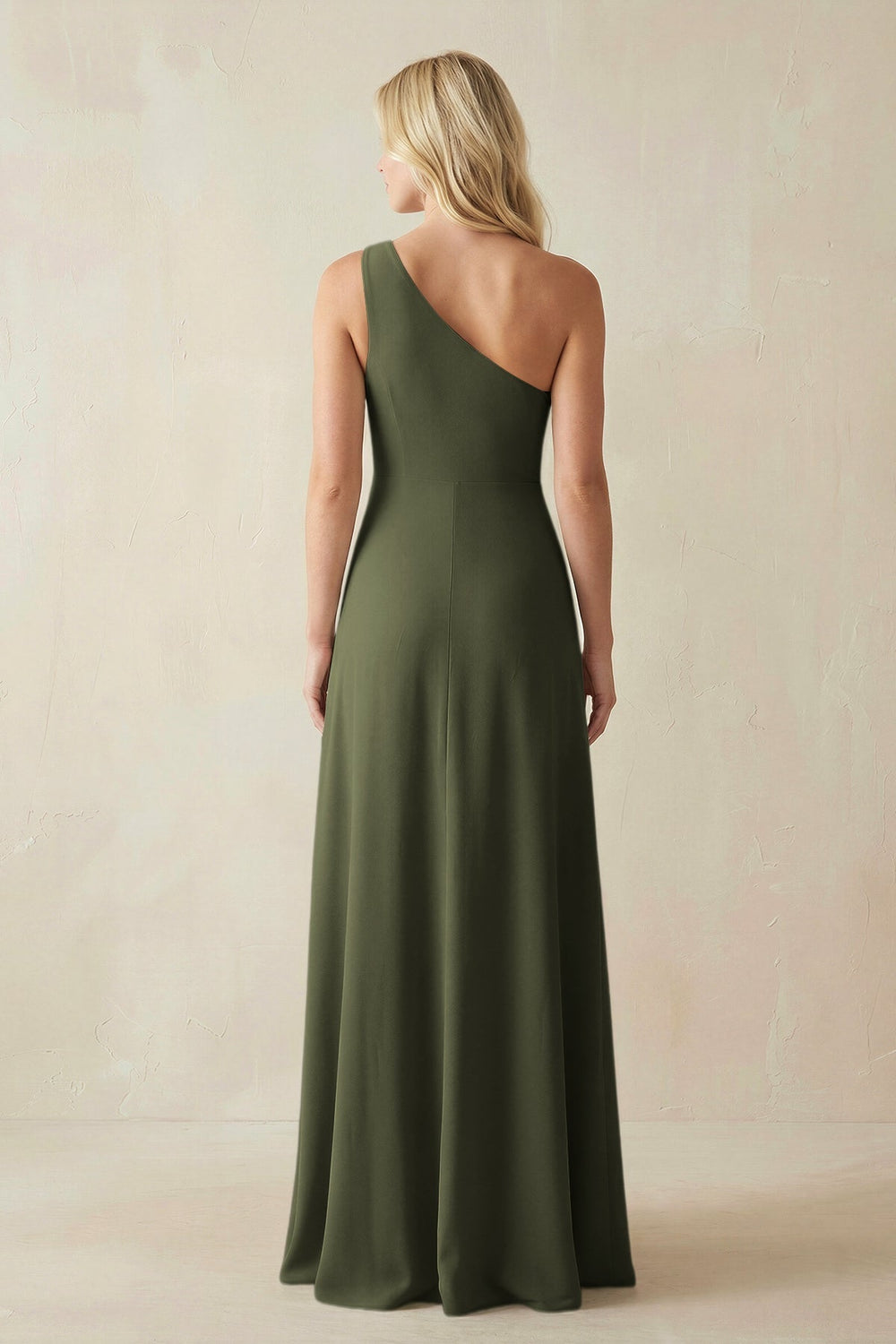 One - Shoulder Sheath Satin Bridesmaid Dress With Slit in Willow Green - KissProm Bridesmaid Dresses
