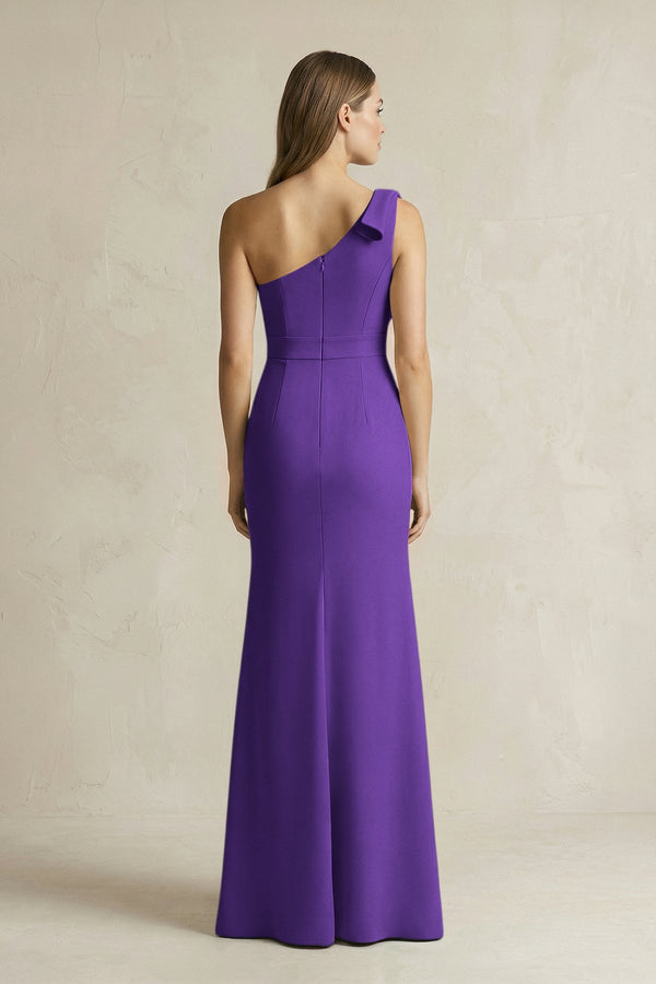 One - Shoulder Sheath Satin Long Bridesmaid Dress in Amethyst - KissProm Bridesmaid Dresses