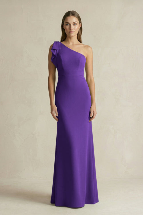 One-Shoulder Sheath Satin Long Bridesmaid Dress in Amethyst