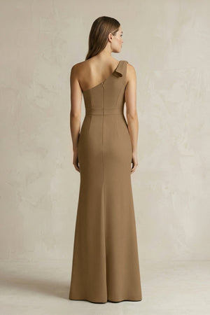 One - Shoulder Sheath Satin Long Bridesmaid Dress in Apple Cinnamon - KissProm Bridesmaid Dresses