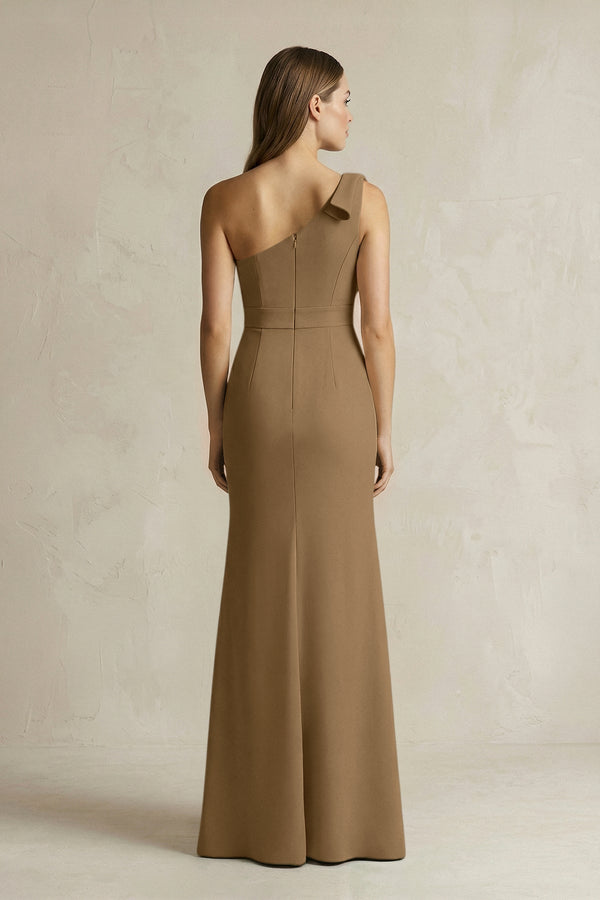 One - Shoulder Sheath Satin Long Bridesmaid Dress in Apple Cinnamon - KissProm Bridesmaid Dresses