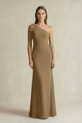 One - Shoulder Sheath Satin Long Bridesmaid Dress in Apple Cinnamon - KissProm Bridesmaid Dresses