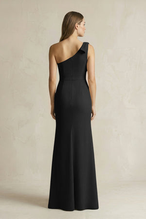 One - Shoulder Sheath Satin Long Bridesmaid Dress in Black - KissProm Bridesmaid Dresses