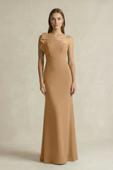 One - Shoulder Sheath Satin Long Bridesmaid Dress in Bronzer - KissProm Bridesmaid Dresses