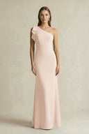 One - Shoulder Sheath Satin Long Bridesmaid Dress in Buttercream - KissProm Bridesmaid Dresses