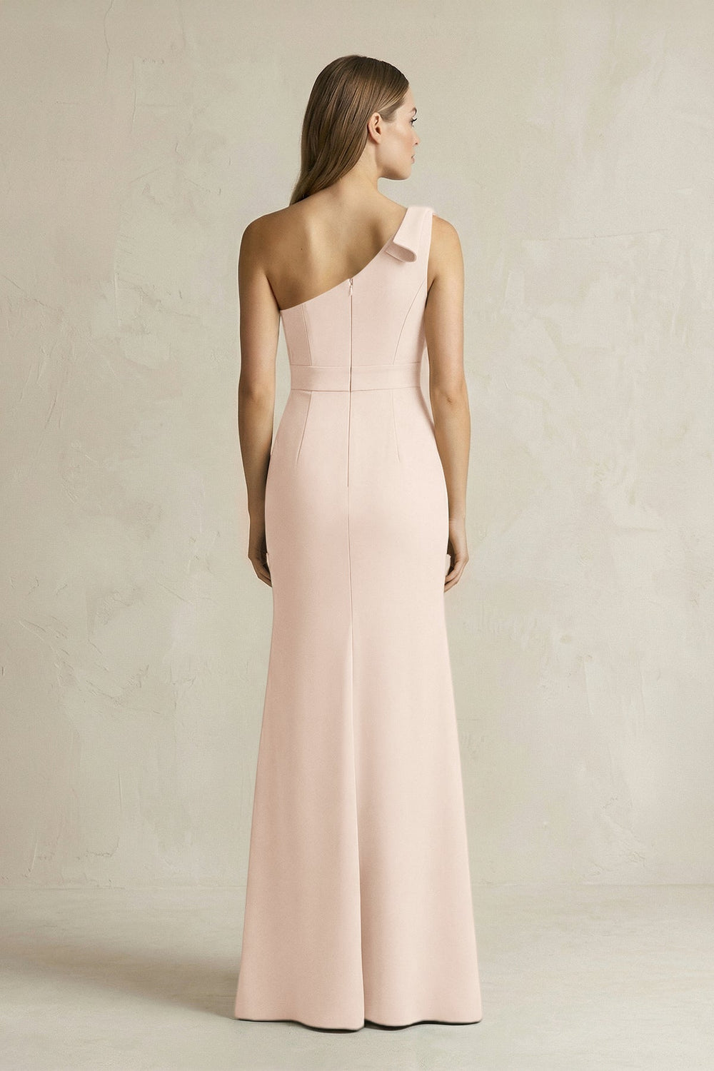 One - Shoulder Sheath Satin Long Bridesmaid Dress in Buttercream - KissProm Bridesmaid Dresses