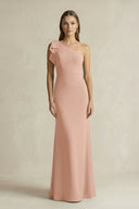 One - Shoulder Sheath Satin Long Bridesmaid Dress in Champagne Rose - KissProm Bridesmaid Dresses