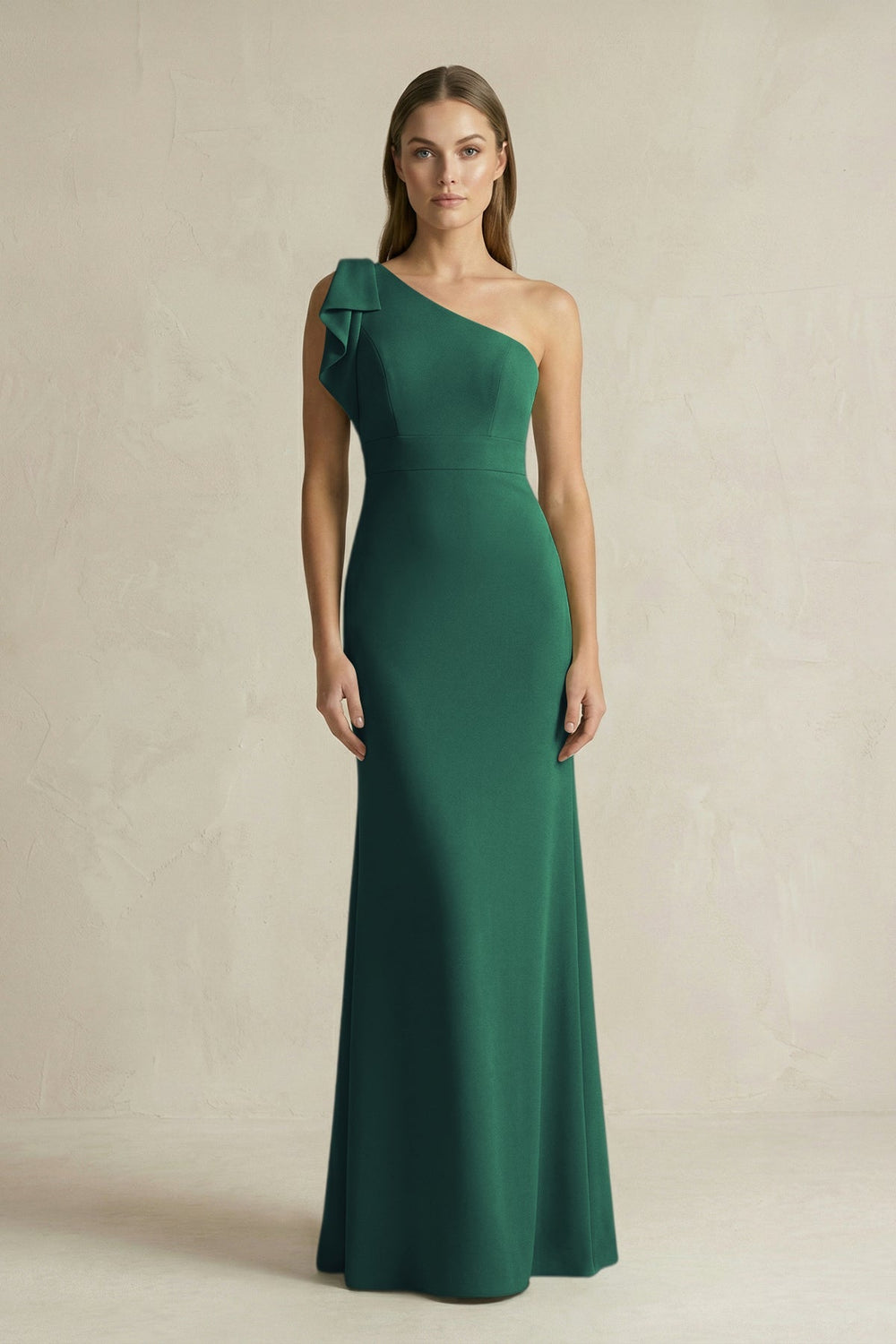 One - Shoulder Sheath Satin Long Bridesmaid Dress in Dark Green - KissProm Bridesmaid Dresses