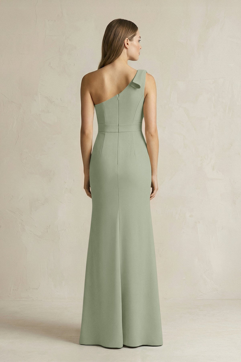 One - Shoulder Sheath Satin Long Bridesmaid Dress in Dove Gray - KissProm Bridesmaid Dresses