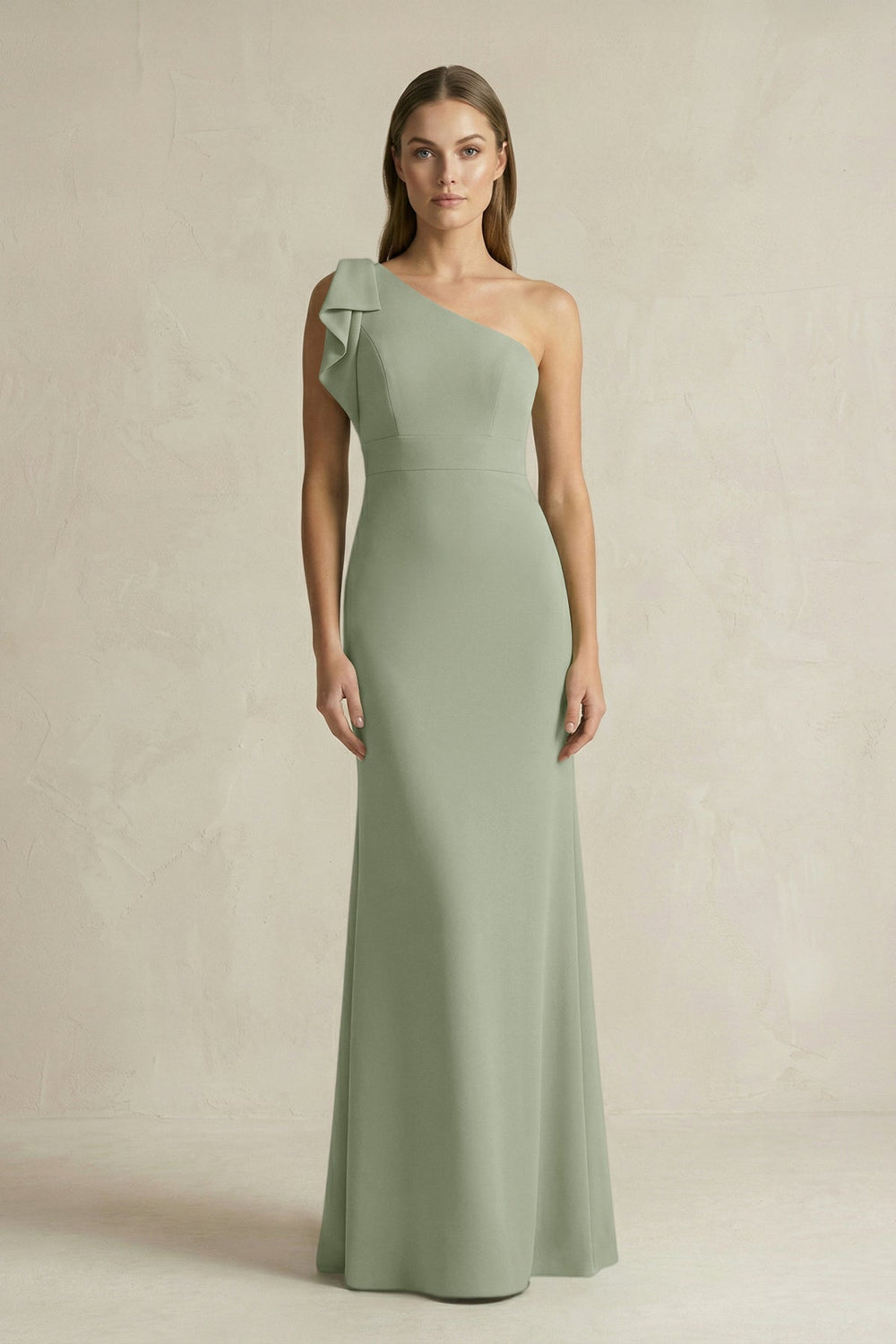 One - Shoulder Sheath Satin Long Bridesmaid Dress in Dove Gray - KissProm Bridesmaid Dresses