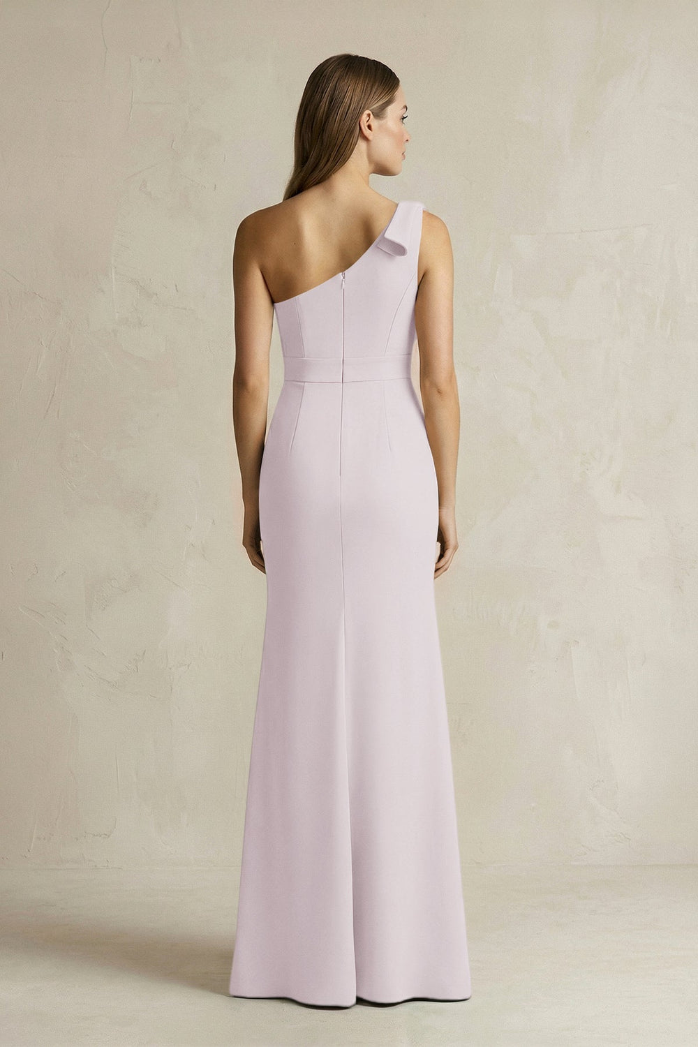 One - Shoulder Sheath Satin Long Bridesmaid Dress in Dusk - KissProm Bridesmaid Dresses