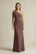 One - Shoulder Sheath Satin Long Bridesmaid Dress in Espresso - KissProm Bridesmaid Dresses