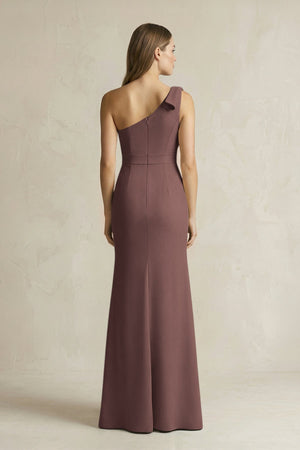 One - Shoulder Sheath Satin Long Bridesmaid Dress in Espresso - KissProm Bridesmaid Dresses