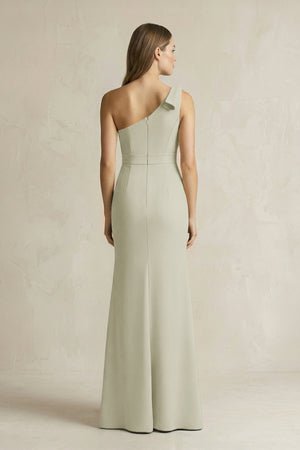 One - Shoulder Sheath Satin Long Bridesmaid Dress in Frost - KissProm Bridesmaid Dresses