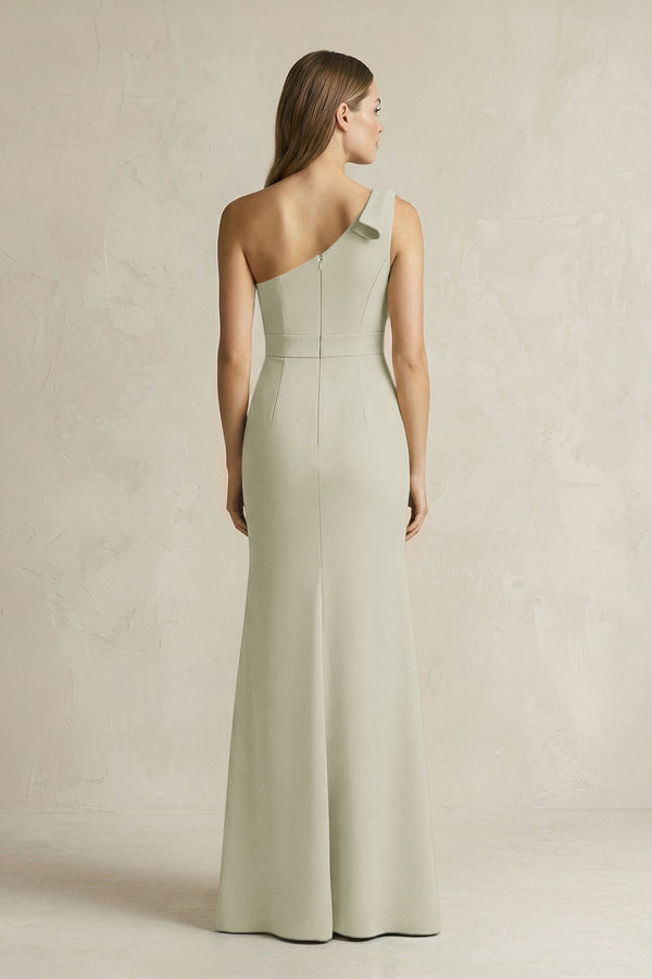 One - Shoulder Sheath Satin Long Bridesmaid Dress in Frost - KissProm Bridesmaid Dresses