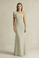 One - Shoulder Sheath Satin Long Bridesmaid Dress in Frost - KissProm Bridesmaid Dresses