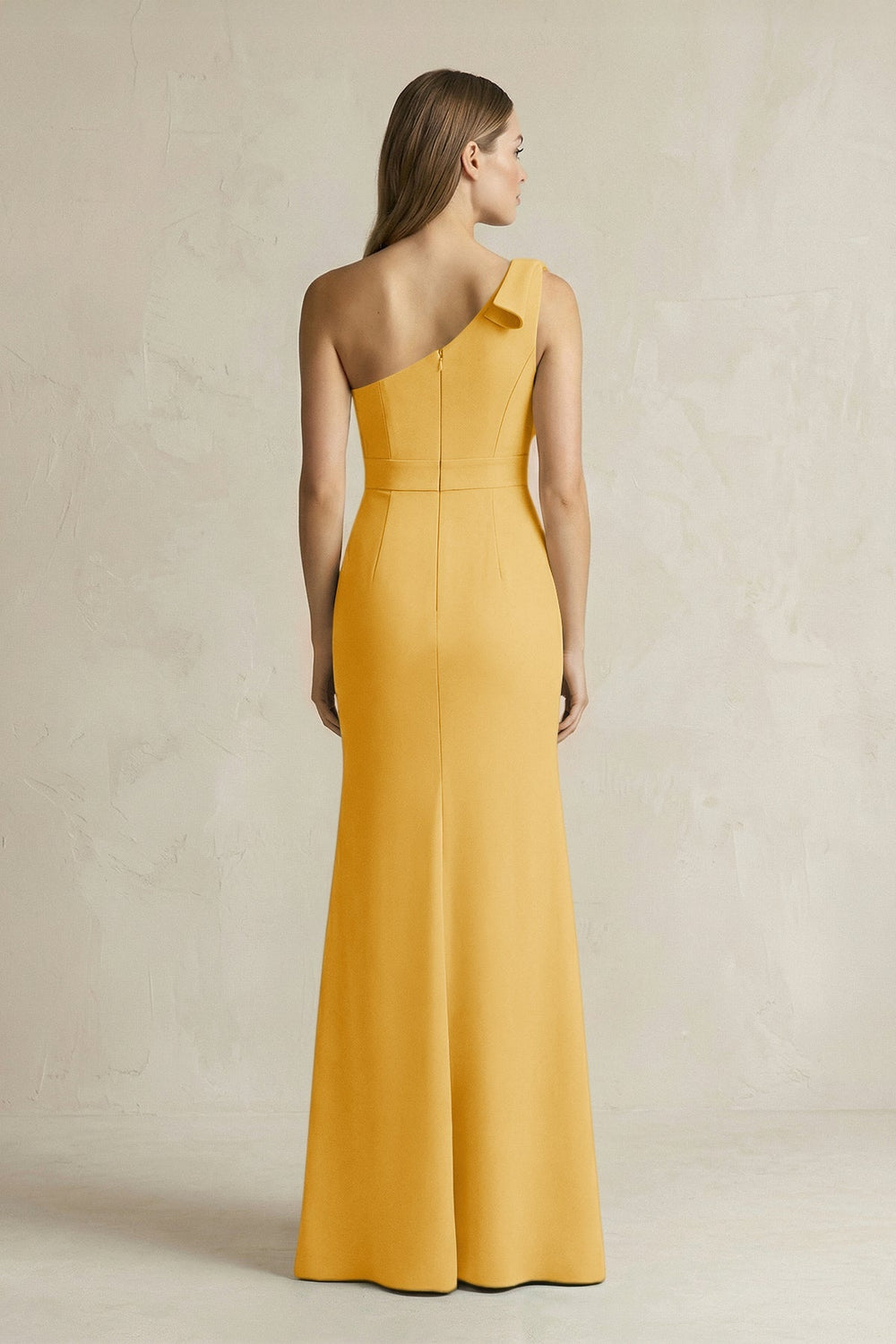 One - Shoulder Sheath Satin Long Bridesmaid Dress in Gold - KissProm Bridesmaid Dresses