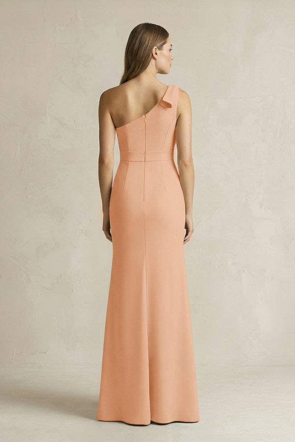 KissProm One-Shoulder Sheath Satin Long Bridesmaid Dress in Golden Champagne, Golden Champagne / 24