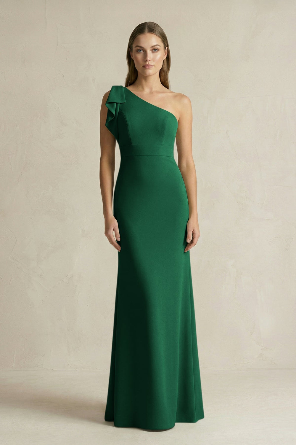 One - Shoulder Sheath Satin Long Bridesmaid Dress in Green - KissProm Bridesmaid Dresses