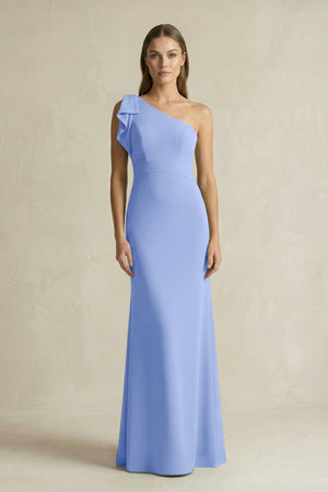 One - Shoulder Sheath Satin Long Bridesmaid Dress in Ice - KissProm Bridesmaid Dresses