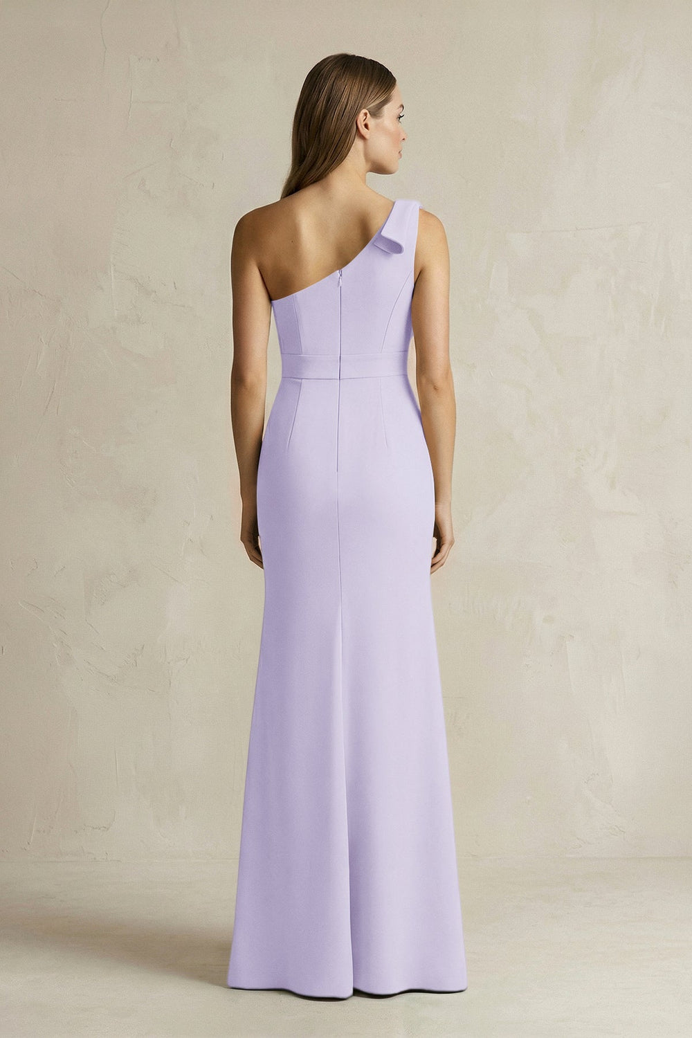 One - Shoulder Sheath Satin Long Bridesmaid Dress in Lavender - KissProm Bridesmaid Dresses