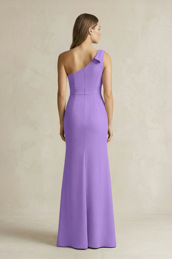 One - Shoulder Sheath Satin Long Bridesmaid Dress in Lilac - KissProm Bridesmaid Dresses
