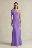 One - Shoulder Sheath Satin Long Bridesmaid Dress in Lilac - KissProm Bridesmaid Dresses